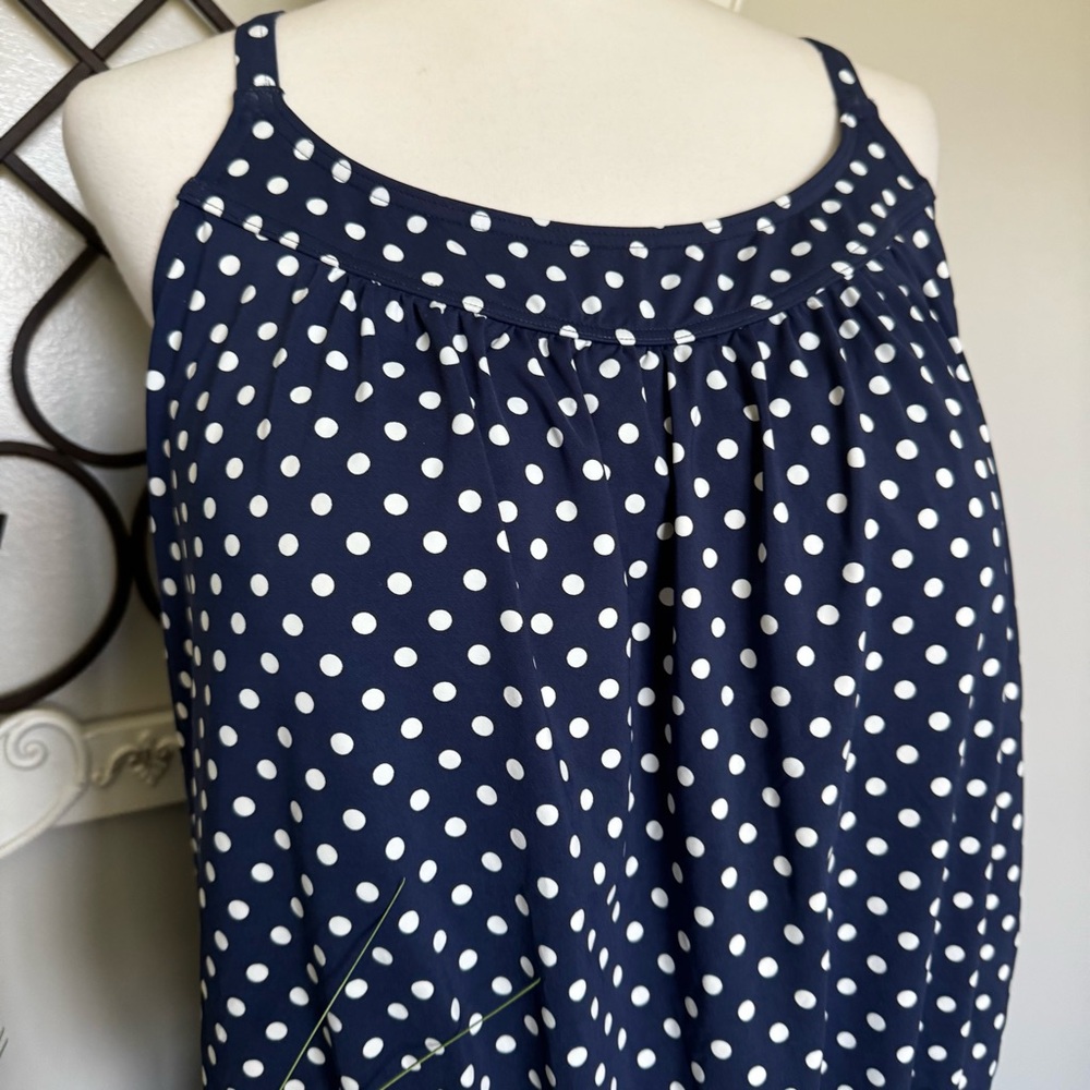 LANDS’ END Size 20W Navy Polka Dot Tankini Swimsuit Set w/ Short Bottom - Picture 2 of 6